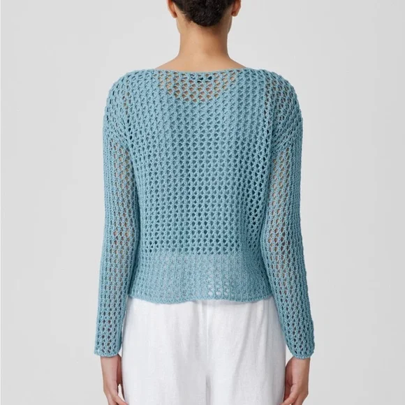 Eileen Fisher Blue Open-Knit Sweater - Picture 2 of 16